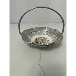 Vtg Farber Schlevin Hand-Wrought Metal Porcelain Basket Candy Dish